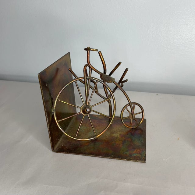 Gold Vintage Metallic Bicycle Bookend For Sale - Image 8 of 8