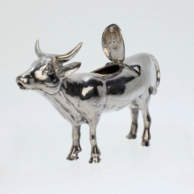 Silver Figural Israel & Son Ltd. Sterling Silver Cow Creamer or Milk Pitcher For Sale - Image 8 of 12