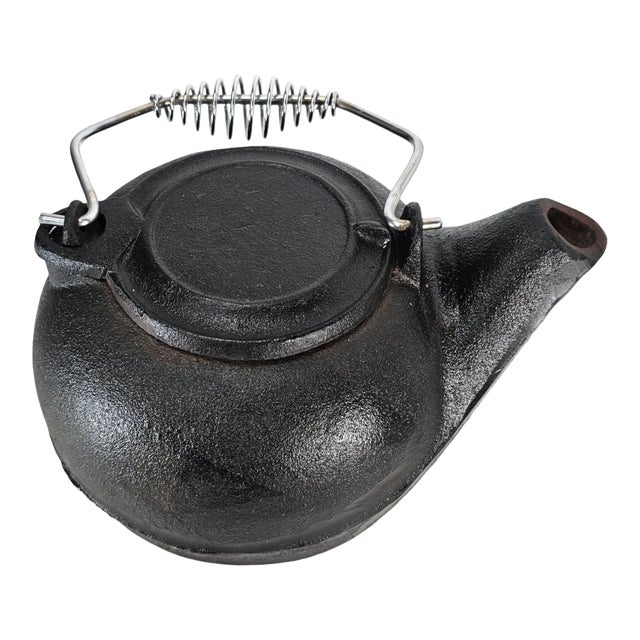 Black Cast Iron Teapot/Kettle With Swivel Lid & Spiral Handle Chairish