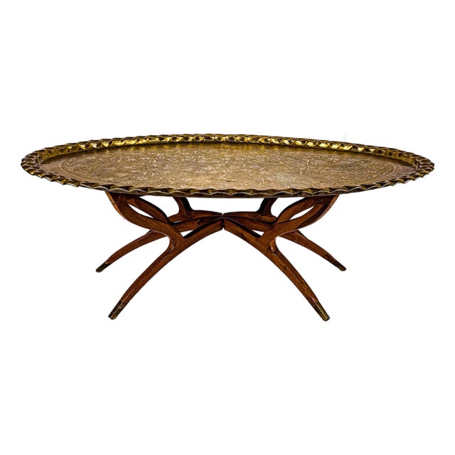 Midcentury Modern Brass Tray Table With Base For Sale