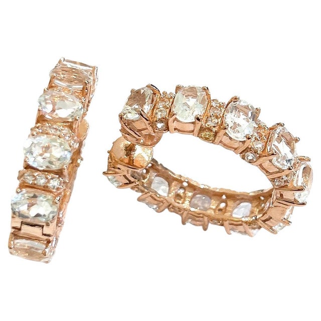 Bochic "Orient" Vintage White Topaz Classic Hoop Earrings 18K Gold & Silver For Sale - Image 9 of 18