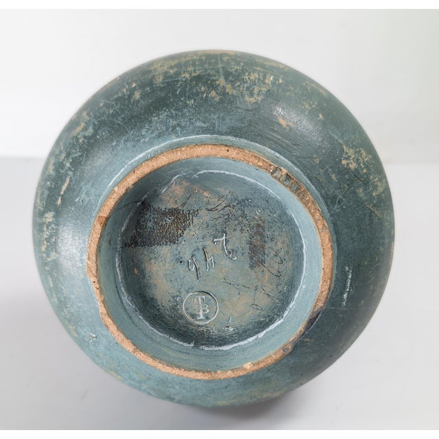 19th Century Arts and Crafts Verdigris Green Pottery Vase With Lizard, Restored For Sale - Image 12 of 13