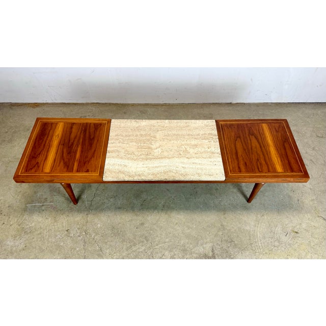 Mid Century Modern Travertine and Walnut Coffee Table For Sale - Image 11 of 12