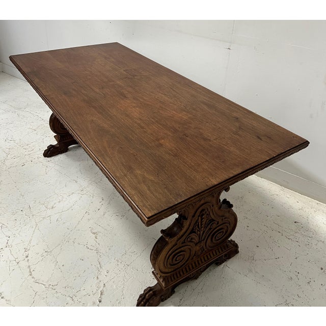 20th Century Renaissance Carved Walnut Dining Table For Sale - Image 3 of 18