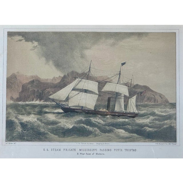 An original 19th-century hand-colored lithograph depicting the United States steam frigate Mississippi passing Punta...