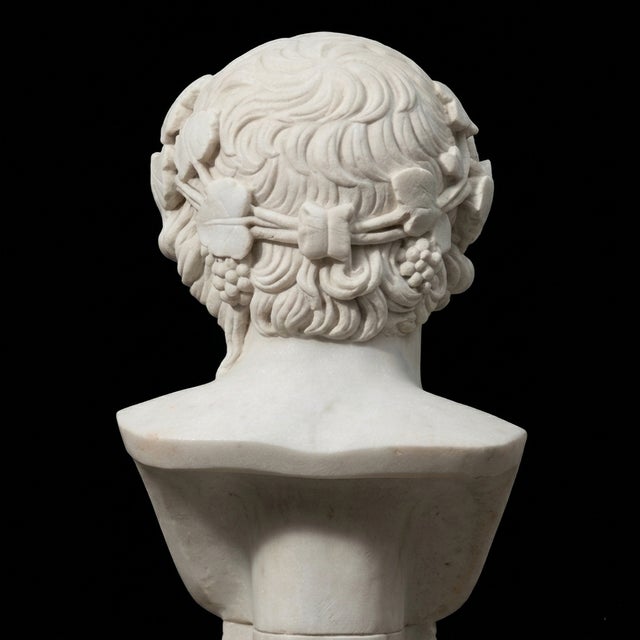 Hand-Carved Natural Marble Bust Sculpture – Portrait of Antinous For Sale - Image 4 of 5