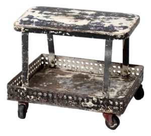Mid-Century Industrial Rolling Cart Stool