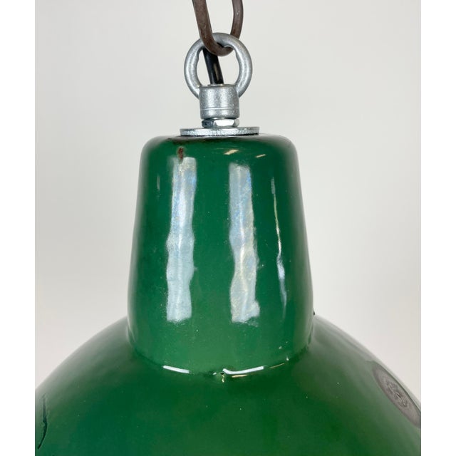 Mid-Century Modern Industrial Green Enamel Factory Lamp from Polam, 1960s For Sale - Image 3 of 14