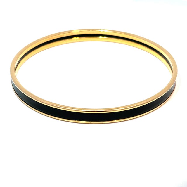 Gold Hermes 18k Rose Gold Plated and Black Enamel Uni Bangle For Sale - Image 8 of 9