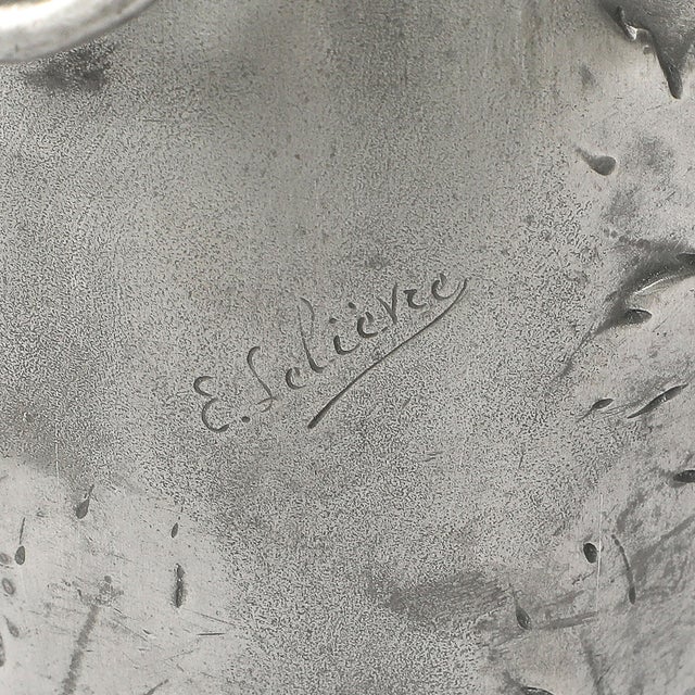 Art Nouveau Rosso Levanto Marble Base & Pewter Table Lamp Signed E. Lelièvre For Sale - Image 15 of 16