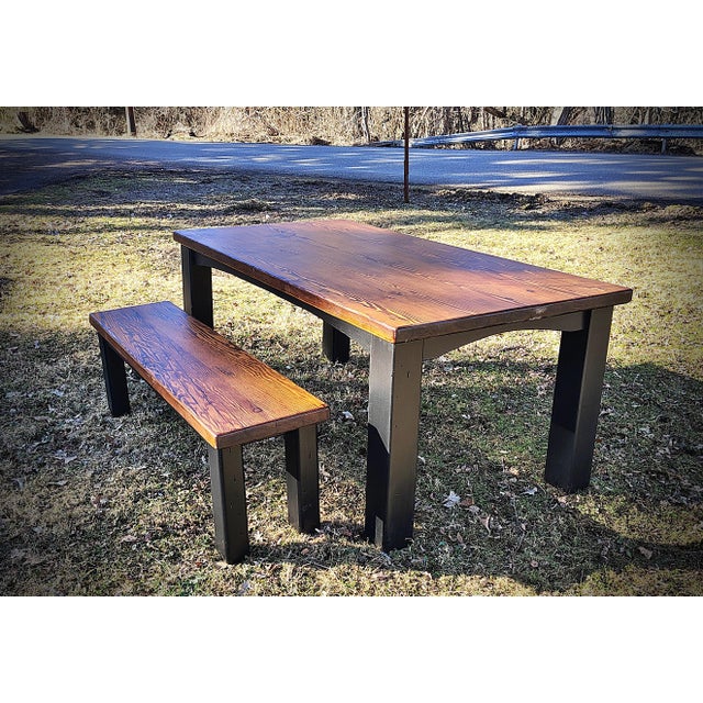 Reclaimed Douglas Fir Dining Table and Bench Set — Farmhouse — Handmade Western New York A solid reclaimed douglas fir...