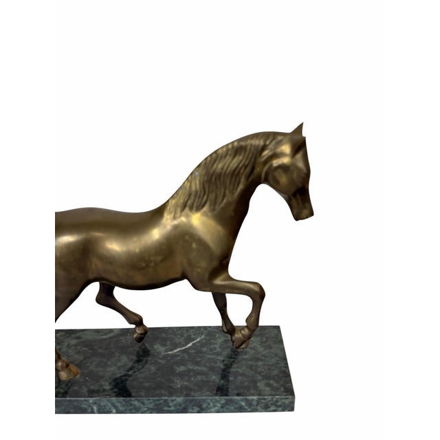 Vintage Mid Century Brass Prancing Horse on Marble Base For Sale - Image 6 of 6