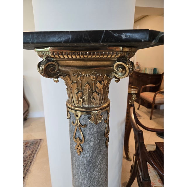 Ornate French Style Louis 16th Gray Marble and Bronze Pedestal For Sale - Image 4 of 9