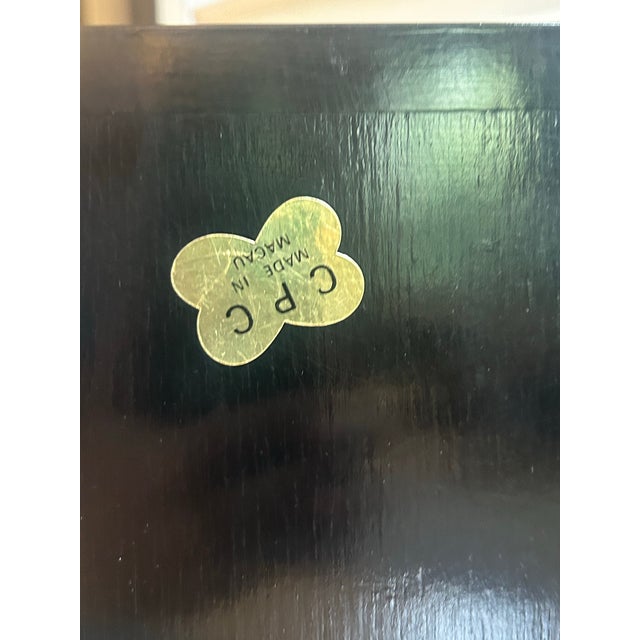 Vintage Hand-Painted Chinoiserie Black-Lacquer Octagonal Pedestal Cabinet For Sale - Image 10 of 10