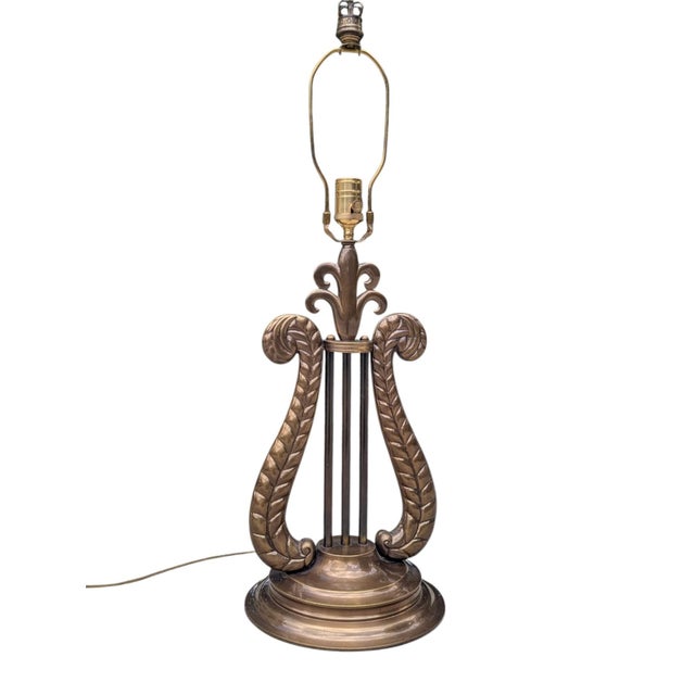 Vintage Chelsea House Neoclassical Lyre Table Lamp With Lamp Shade For Sale - Image 9 of 18