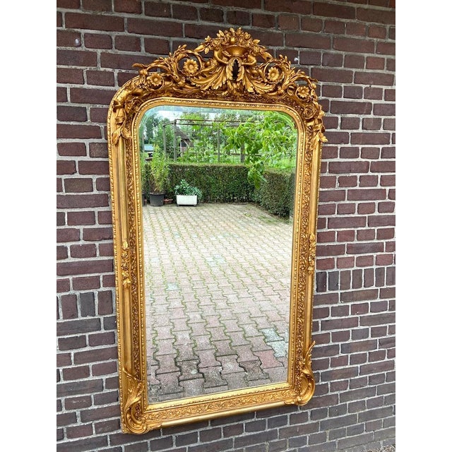 Late 20th Century Louis XVI Gold Floor Mirrors - Pair, French Wood For Sale - Image 10 of 12