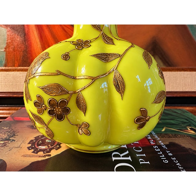 1890s Mount Washington Gilded Chartreuse Art Glass Vase For Sale In Chicago - Image 6 of 14