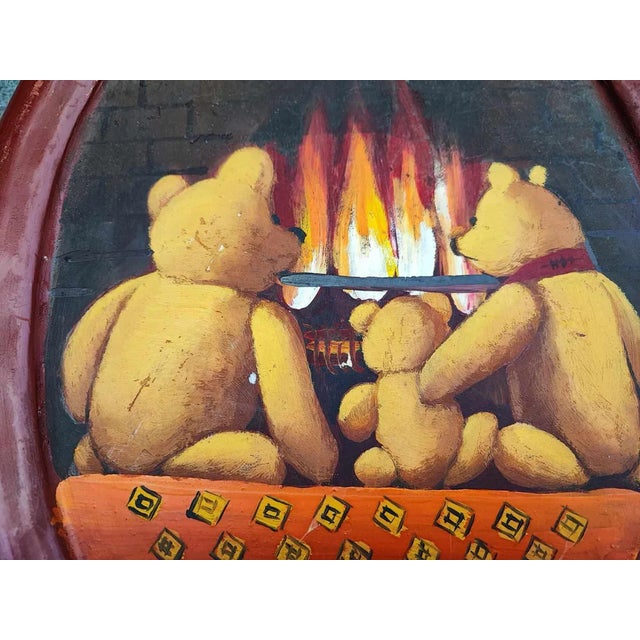 Brown Wooden Picture with Teddy Bears by Barbara Bukowski, Sweden, 1990s For Sale - Image 8 of 9