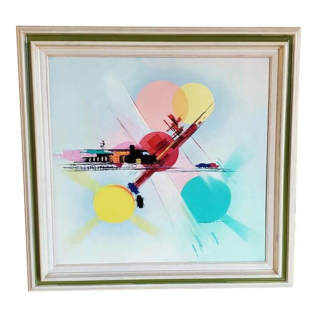 1950s Original Mid Century Modern Oil Painting, Framed For Sale