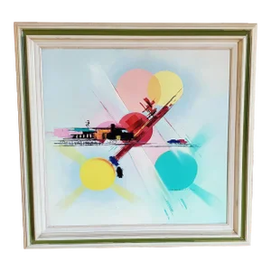 1950s Original Mid Century Modern Oil Painting, Framed