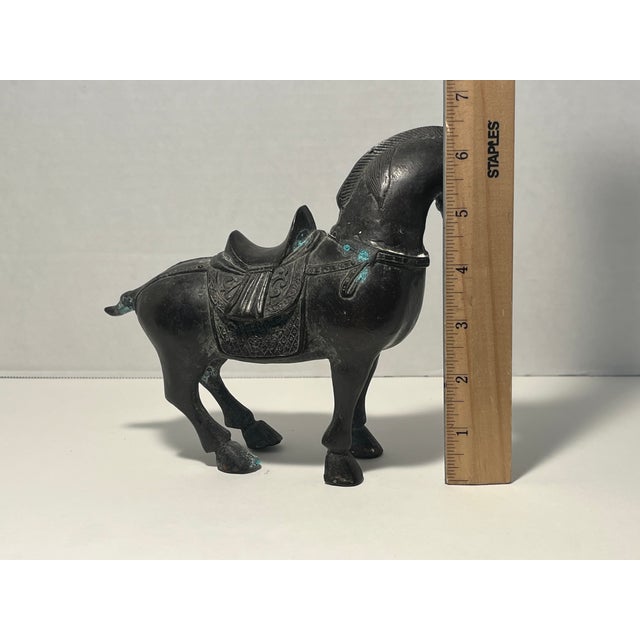 Vintage Chinese Bronze Tang Style War Horse Sculpture Statue With Patina For Sale - Image 9 of 10