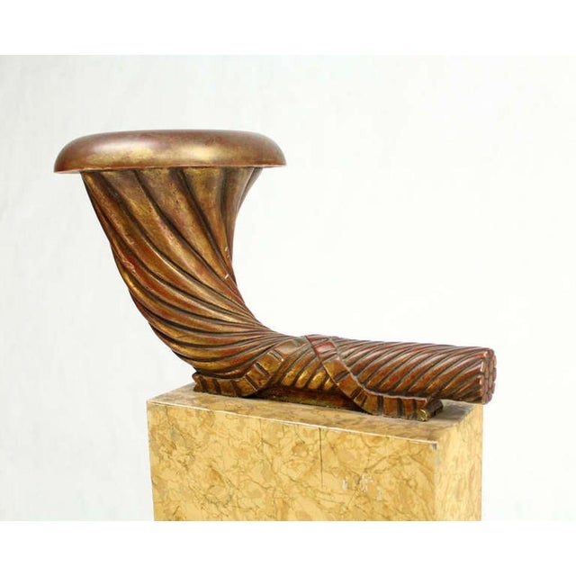 1930s Art Deco Carved Horn Shape on Scallop Woden Pedestal Floor Lamp Base For Sale - Image 5 of 8
