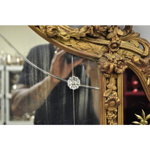 Antique French Neoclassical Baroque Gold Gilt Gesso Red Glass Frame Wall Mirror For Sale - Image 14 of 18