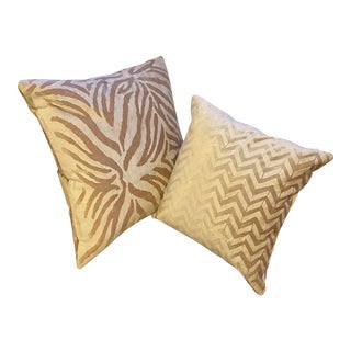 Hand Block Painted Velvet Pillows by Galbraith and Paul - Set of 2 For Sale