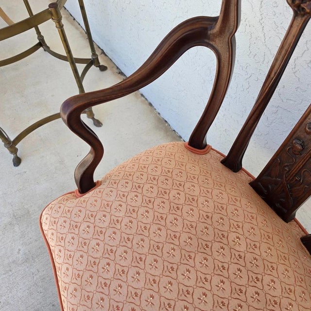 19th Century Antique Art Nouveau Edwardian Carved Walnut Armchair For Sale - Image 12 of 16