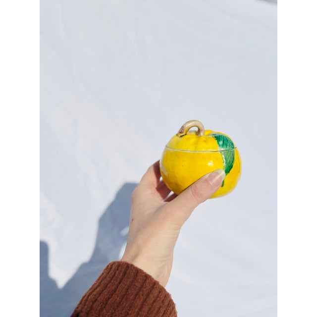 Delightful set of six vintage Japanese ceramic fruit-form containers, modeled as yuzu citrus and marked on the base “Made...