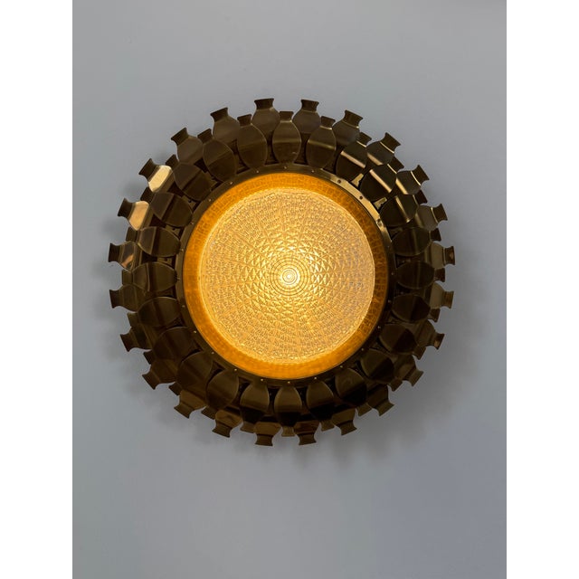Vintage Brass and Pressed Molded Glass Wall Sconce, Sweden, 1960 For Sale - Image 9 of 11