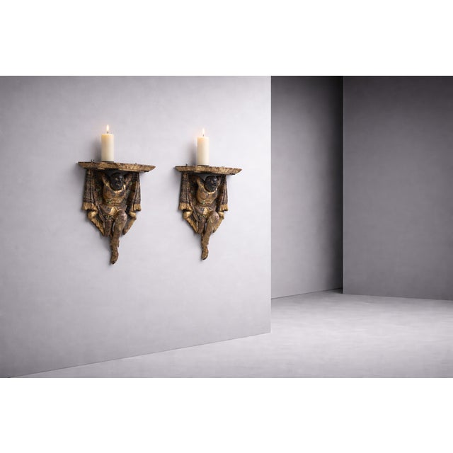 Antique Italian Venetian Polychrome Wall Consoles, 1800, Set of 2, in Good conditions. Designed before 1890