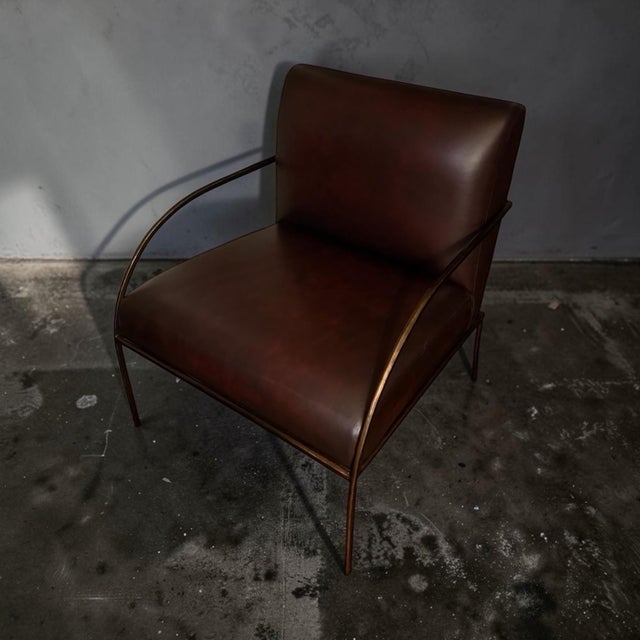 2020s Global Views Swoop Chair in Lava Brindisi Leather & Bronze Iron For Sale - Image 5 of 10
