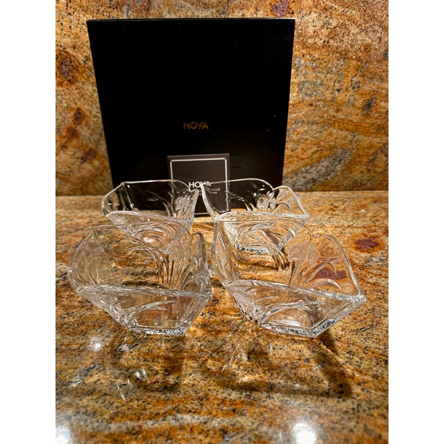 Glass 1980s Hoya Crystal Japan Floral Pattern Set of 4 Bowls-Original Box-Model Nyb986au For Sale - Image 7 of 12