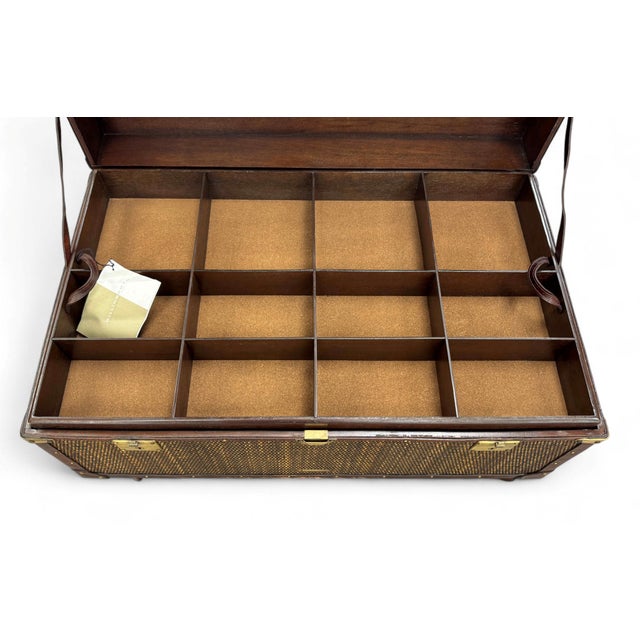 Brown Baker Milling Road Rattan & Leather Campaign Style Trunk Table For Sale - Image 8 of 11