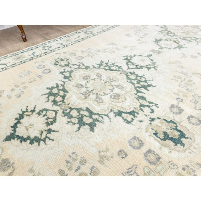 Green Vintage Oushak Hand-Knotted Turkish Wool Runner Rug For Sale - Image 8 of 16