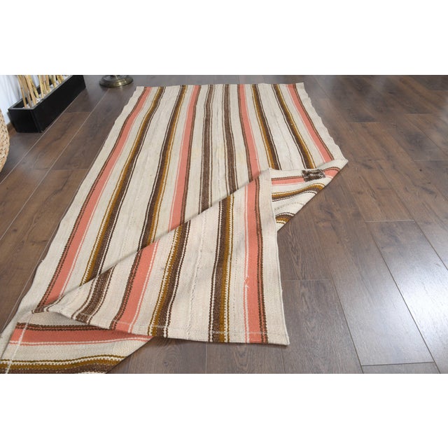 1970s 1970s Vintage Handmade Wool Cotton Turkish Beige Runner Rug For Sale - Image 5 of 11