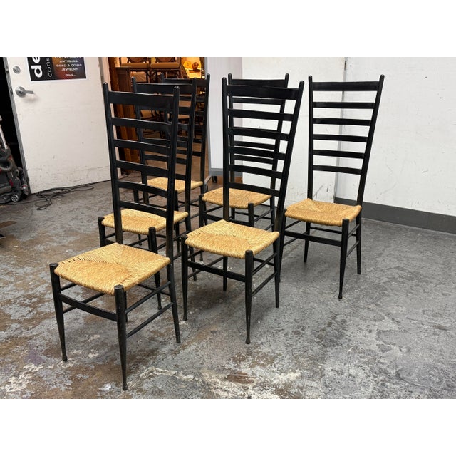Italian Gio Ponti Style Italian Ladder Back Dining Chairs, Vintage Set of Six For Sale - Image 3 of 12
