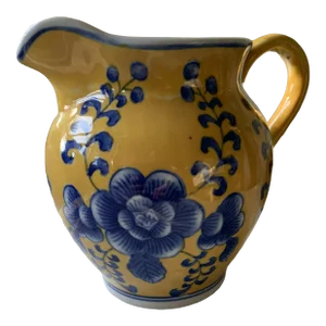 Vintage Blue and Yellow Chinoiserie Pitcher or Jug