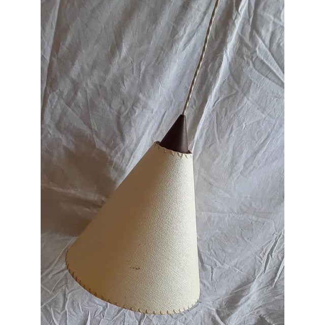 Vintage Height-Adjustable Ceiling Lamp with Mounting and Counterweight in Teak with a Cream-Colored Paper Screen, 1970s For Sale - Image 3 of 8