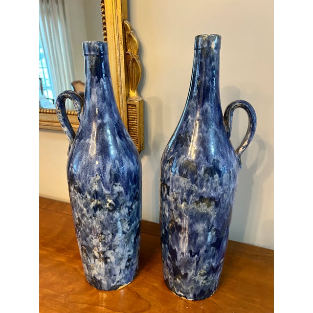 Vintage Mid-Century Stoneware Capri Jugs / Pitchers Coastal Blue Hues- Set of 2 For Sale - Image 6 of 10