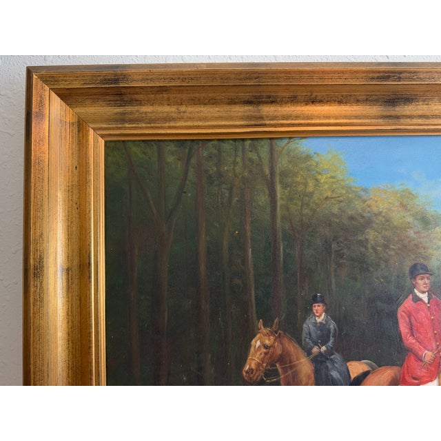 Oil Painting English Fox Hunt Horses Hounds Hunting Scene Landscape Art For Sale - Image 9 of 10