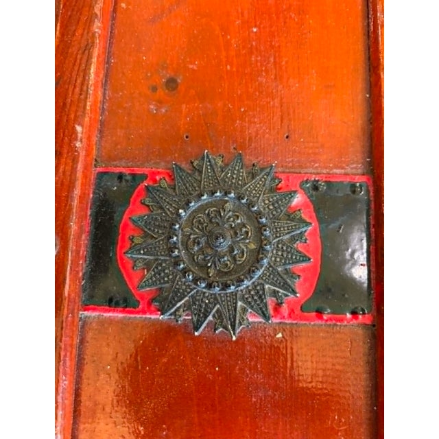 Flat Top Antique Cedar Trunk With Brass Hardware For Sale - Image 9 of 10