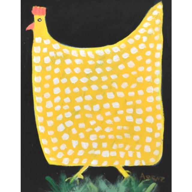 Original one-of-a-kind folk art oil painting of a hen, chicken, or rooster on stretched artist canvas. The talented artist...