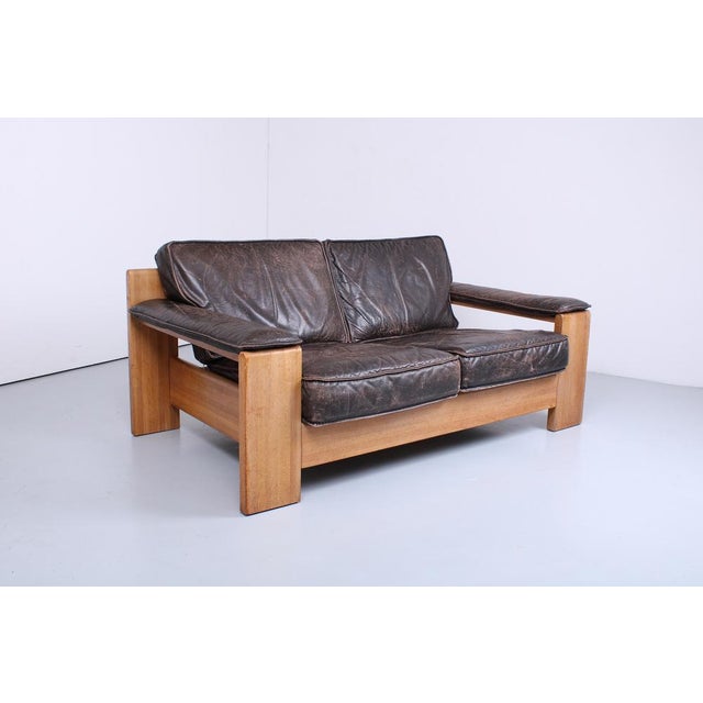 Brutalist Light Oak and Dark Leather Sofa by Harry de Groot for Leolux, 1970s For Sale - Image 14 of 18