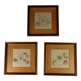 Art Naif Painted Ceramic Tiles with Vegetables, Italy, 1970s, Set of 3 For Sale