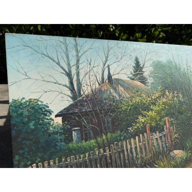 Vintage Original Landscape Painting of a Rustic Cottage & Garden, Signed For Sale - Image 4 of 10