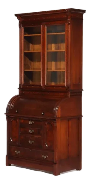 Antique Victorian Eastlake Walnut & Burl Cylinder Secretary Desk C1890