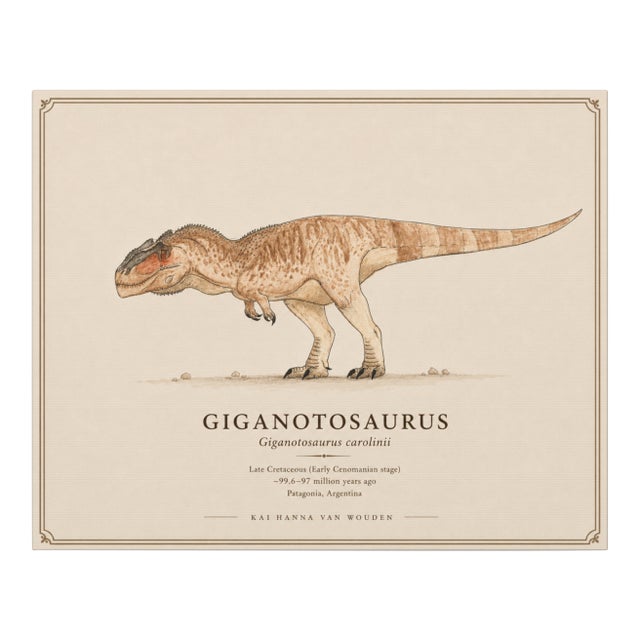 Atelier Aria Lumae Kai Hanna Van Wouden Giganotosaurus Carolinii Original Scientific Watercolor Fine Art Cotton Rag Gallery Board Print 20 X 16 For Sale