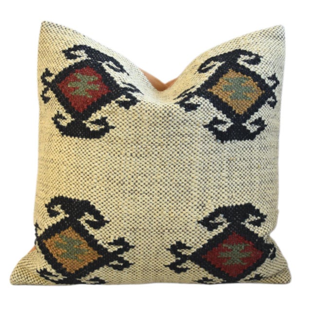 Abstract Beautiful Southwestern Handwoven Kilim Feather/Down Pillow For Sale - Image 3 of 6